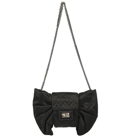Chanel Black Satin Bow Mademoiselle Lock Shoulder Bag 195207 - Picture 1 of 10
